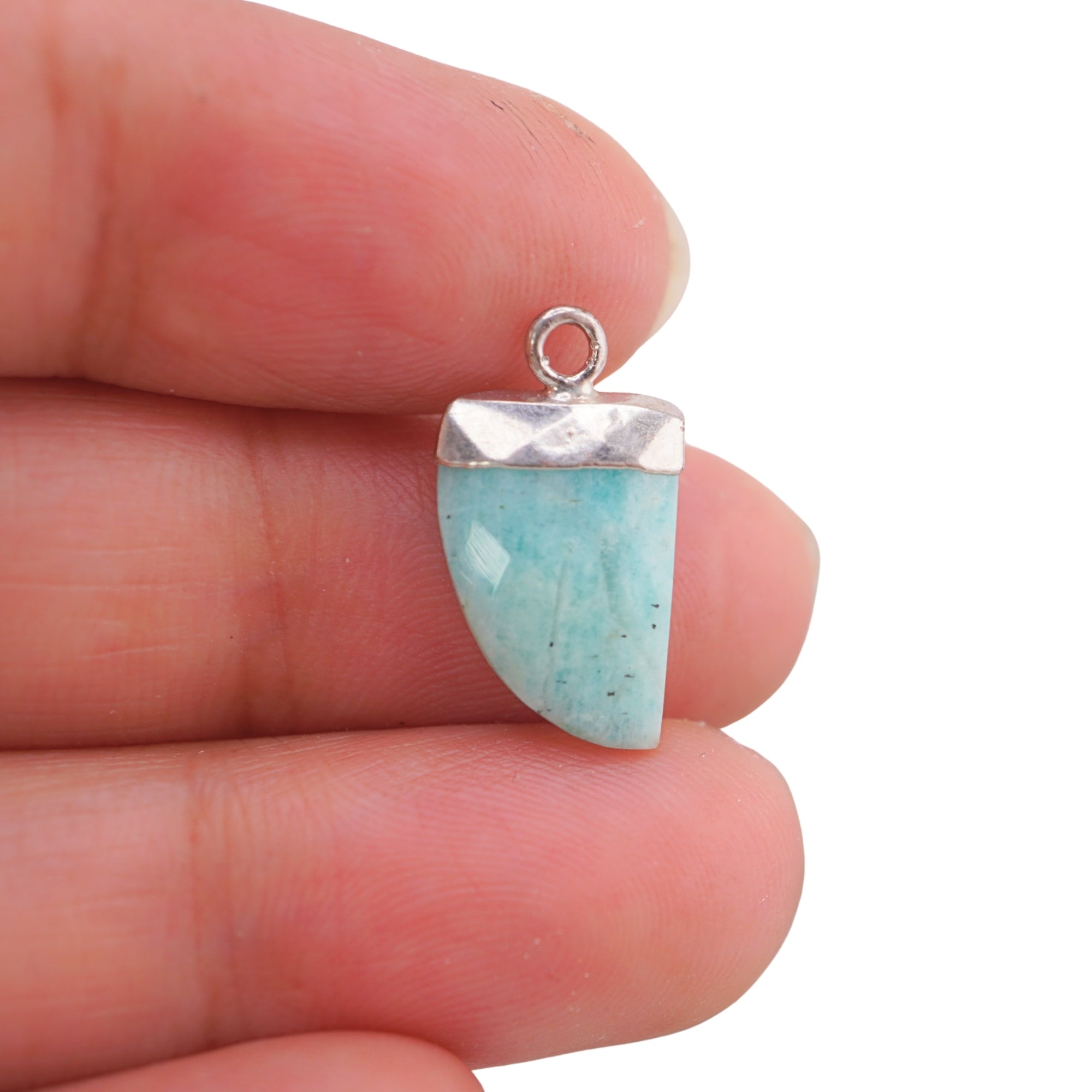 handcrafted silver plated amazonite horn pendant