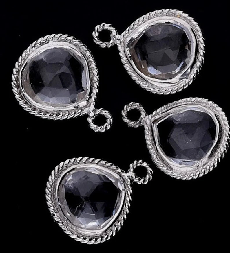 Crystal Quartz Heart Shape Gemstone Twisted Wire Sterling Silver Bezel Charm Pendant