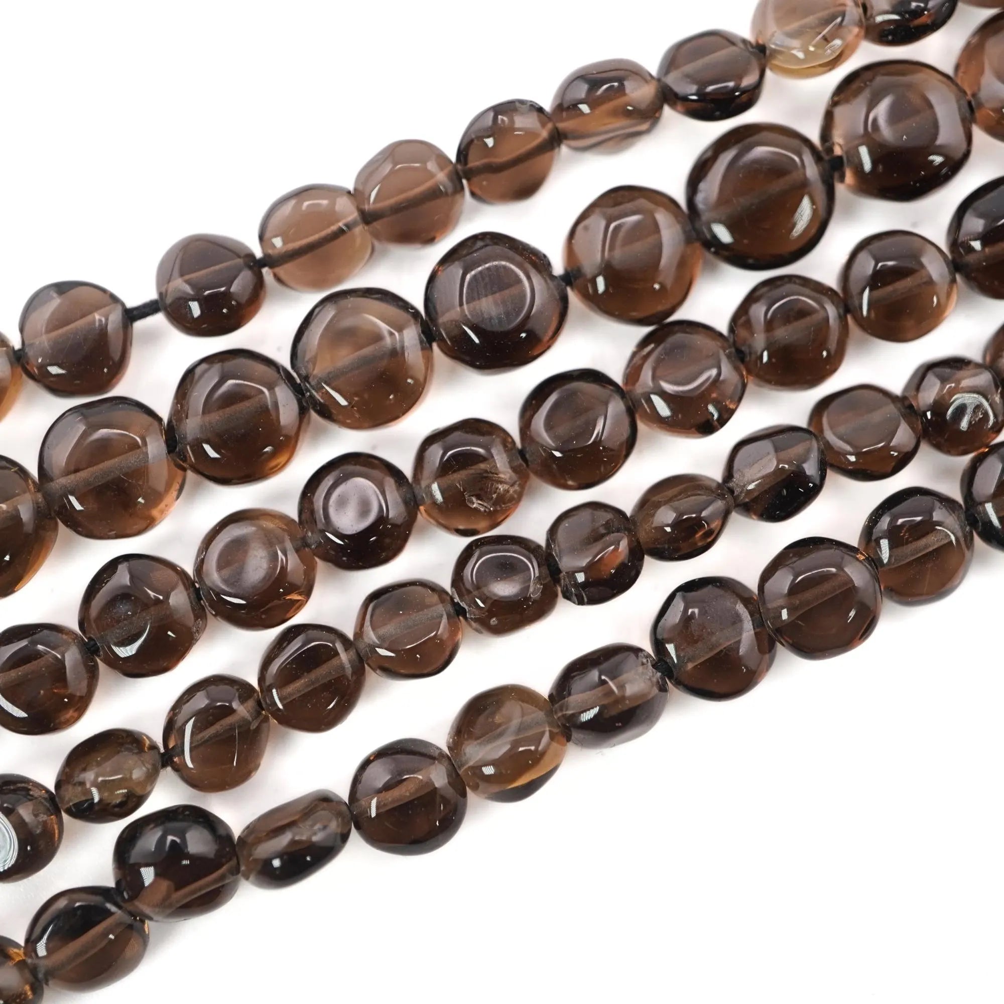 Smokey Quartz Smooth Coin Shape Gemstone Strand Beads