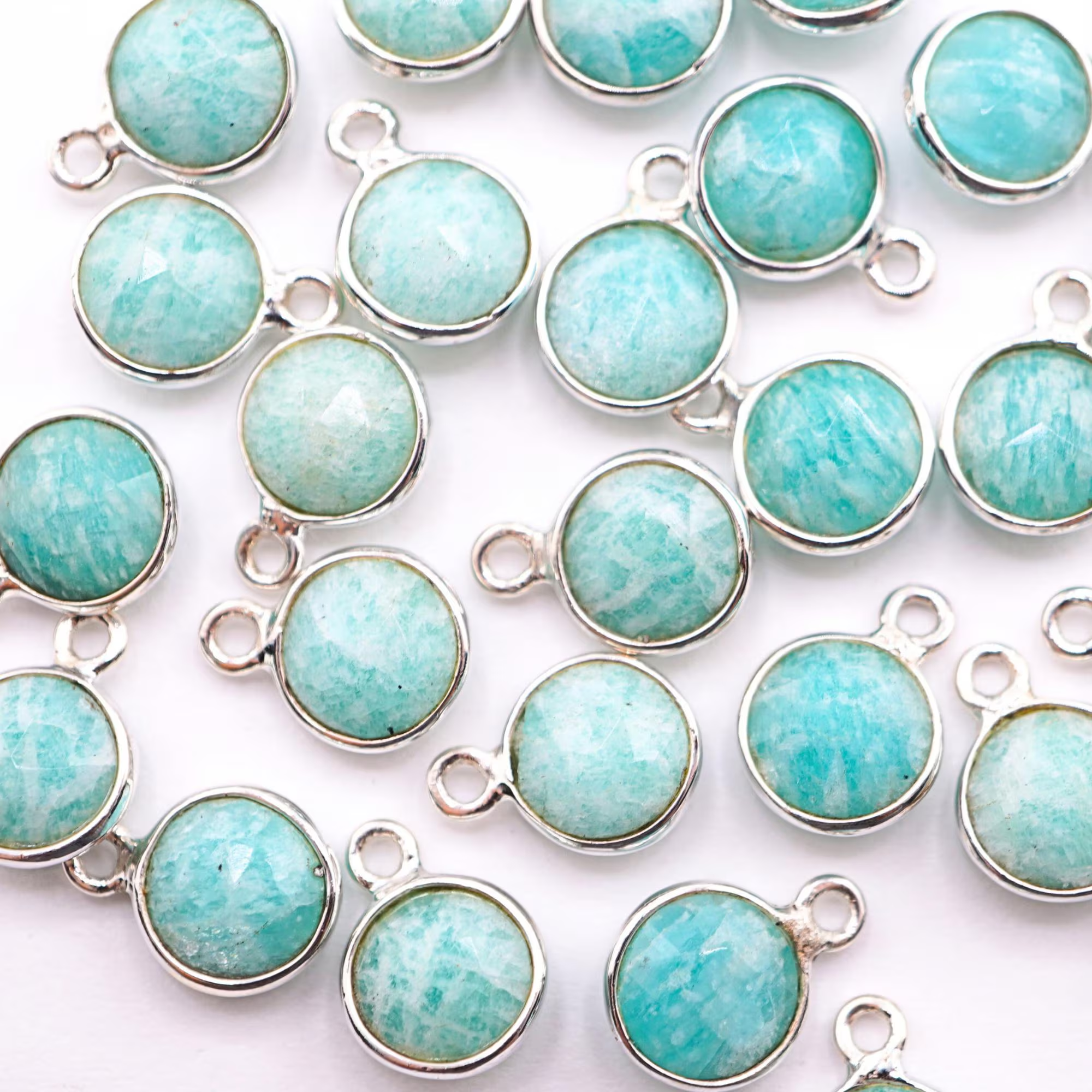 Amazonite Coin Silver Electroplated Gemstone Charm Pendant