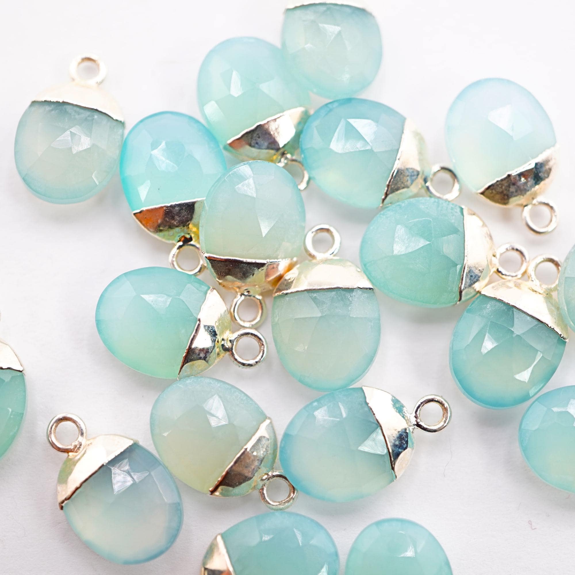 Aqua Chalcedony Oval Shape Silver Electroplated Gemstone Charm Pendant