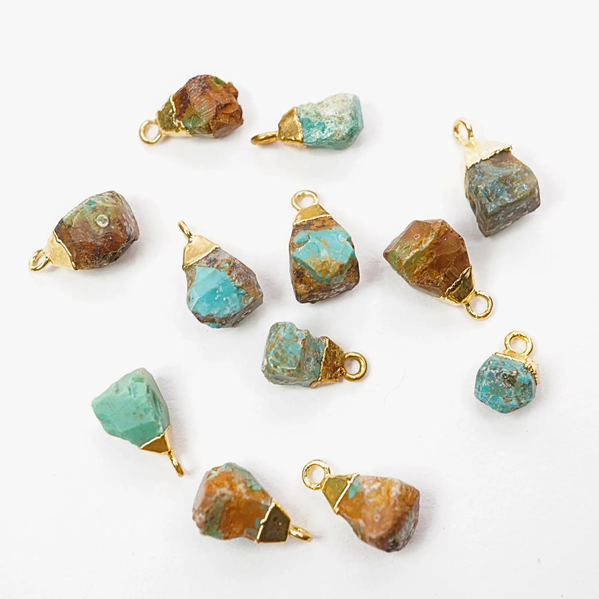 Chrysocolla Rough Shape Gemstone Gold Electroplated Charm Pendant