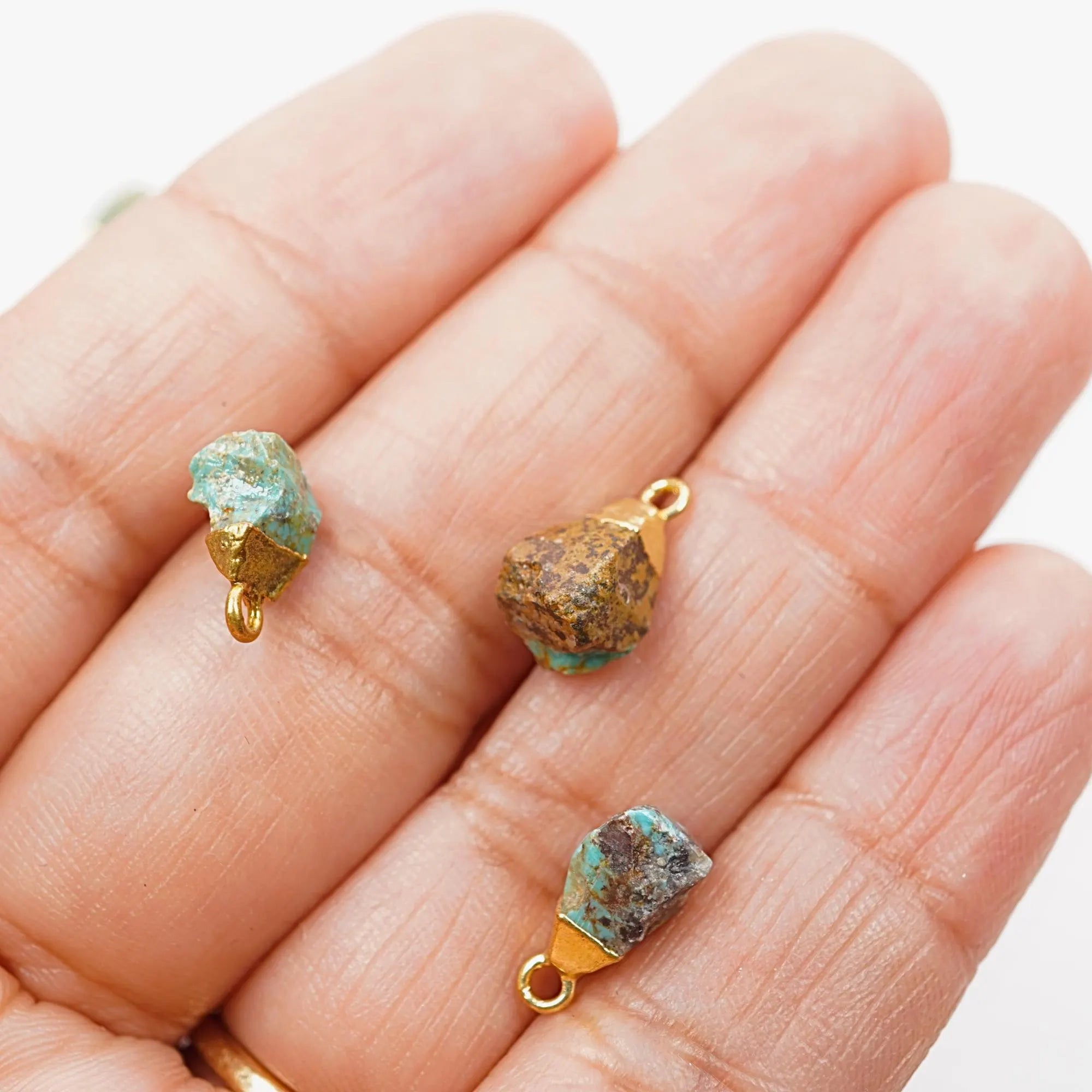 Chrysocolla Rough Shape Gemstone Gold Electroplated Charm Pendant