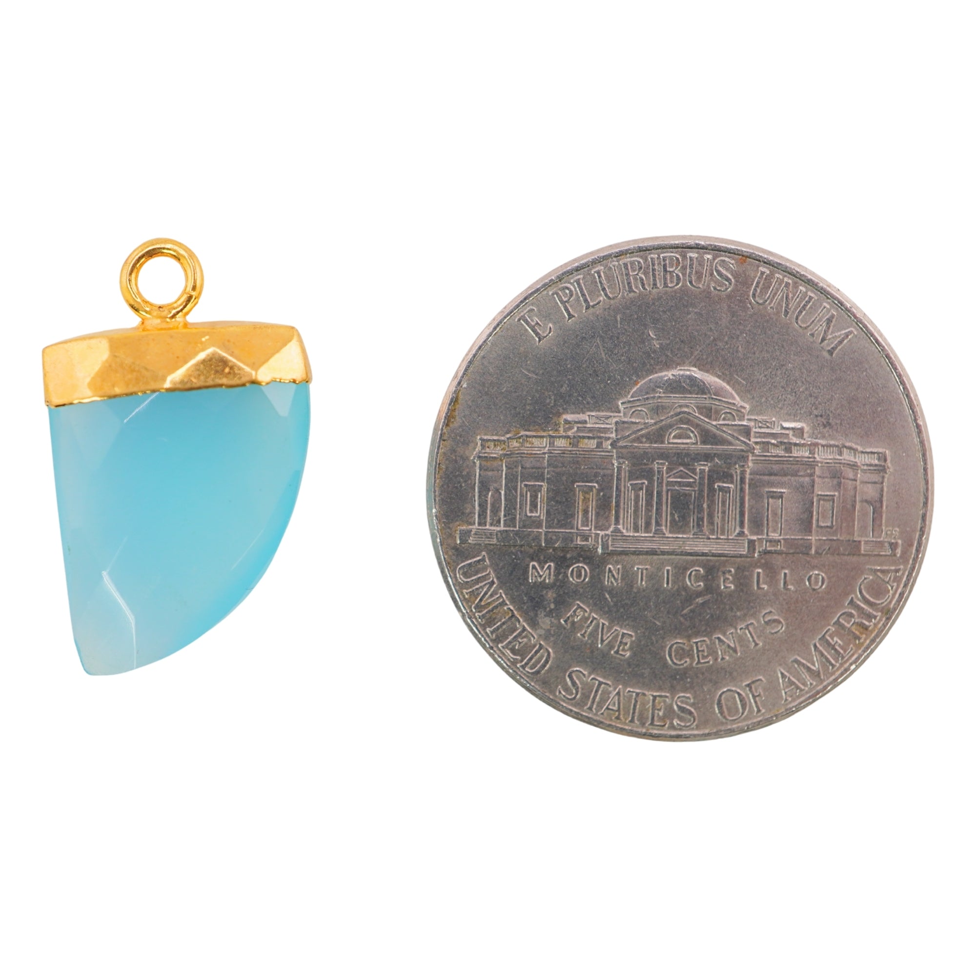 natural blue chalcedony gemstone pendant gold finish