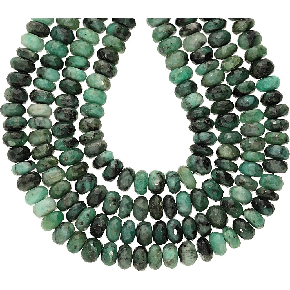 Emerald Faceted Raw Rondelle Shape Gemstone Strand Beads