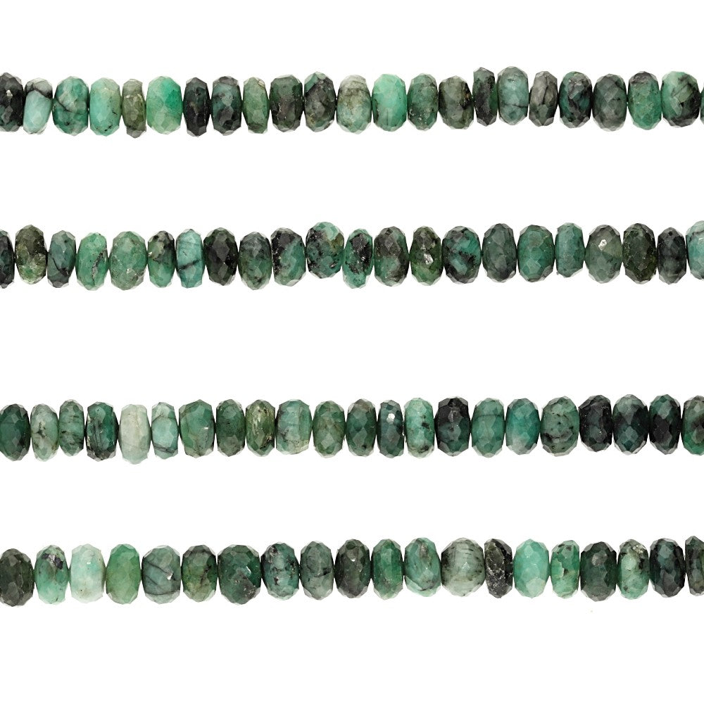 Emerald Faceted Raw Rondelle Shape Gemstone Strand Beads