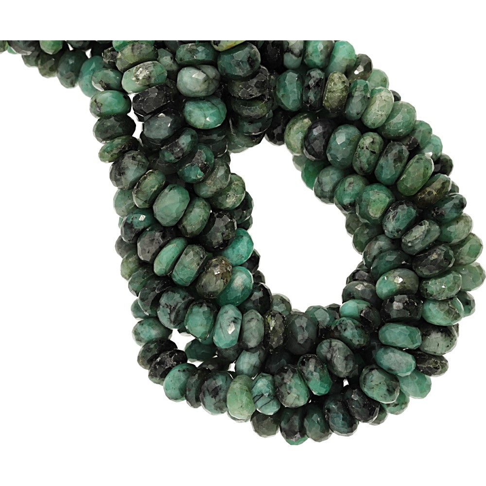 Emerald Faceted Raw Rondelle Shape Gemstone Strand Beads