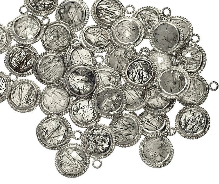 tourmaline quartz pendant coin shape sterling silver