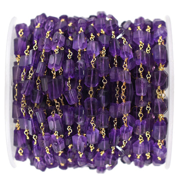10x8MM Faceted Amethyst Nuggets Wire Wrapped Chain