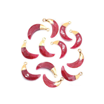 Ruby Corundum Moon Shape 12 X 5 MM Gold Electroplated Pendant (Set Of 2 Pcs)