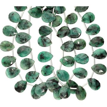 12x9MM Raw Emerald Faceted Pear Beads Strand
