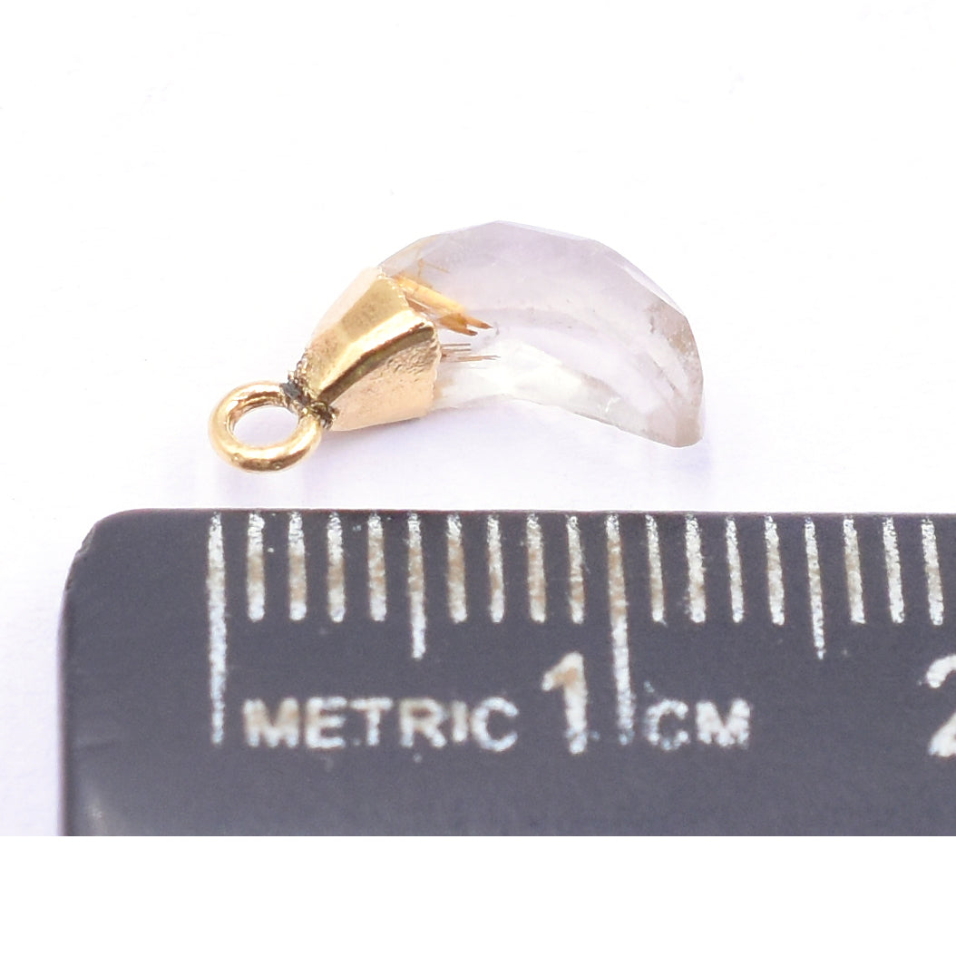 Golden Rutilated quartz moon pendant in gold setting