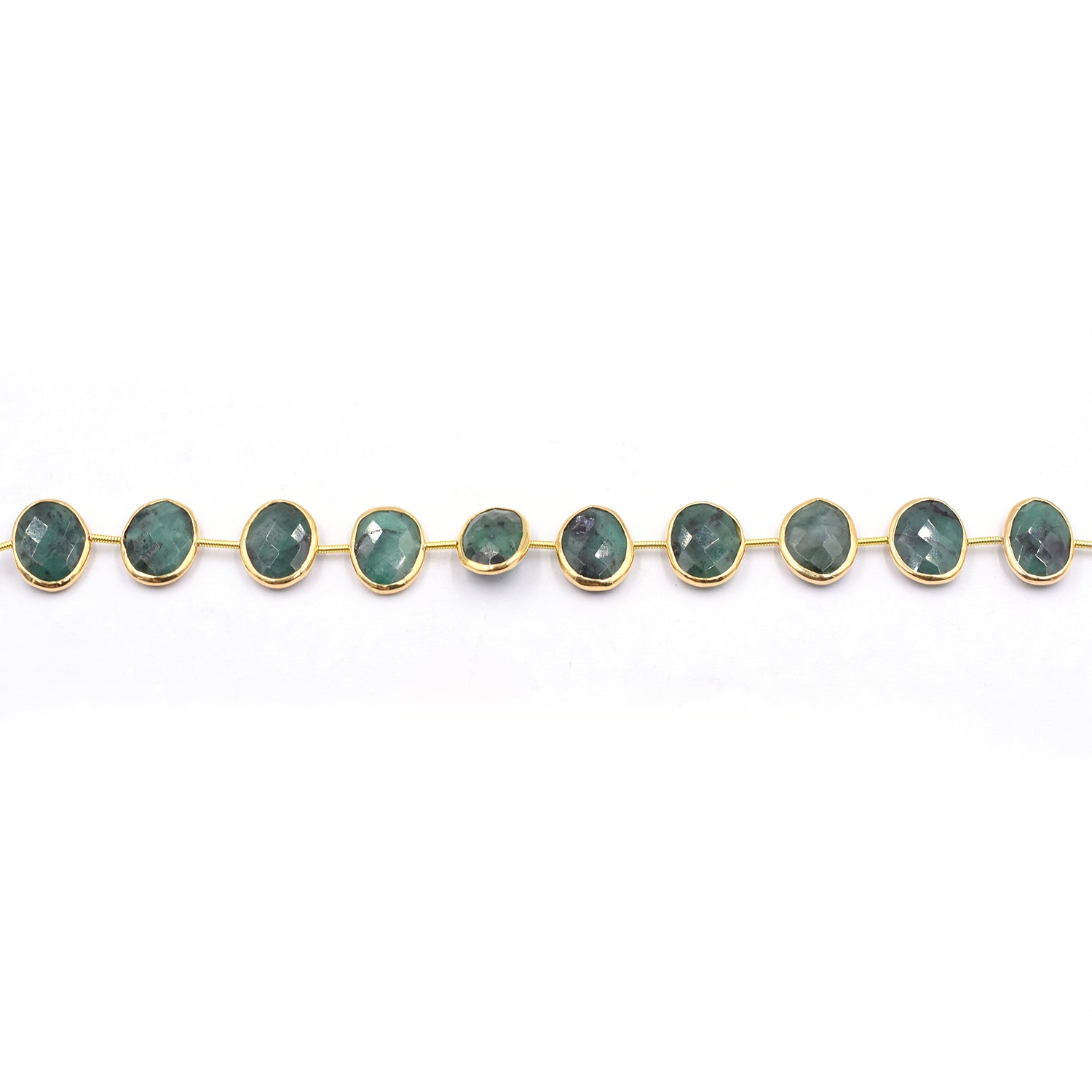 Silver bezel emerald coin drilled strand