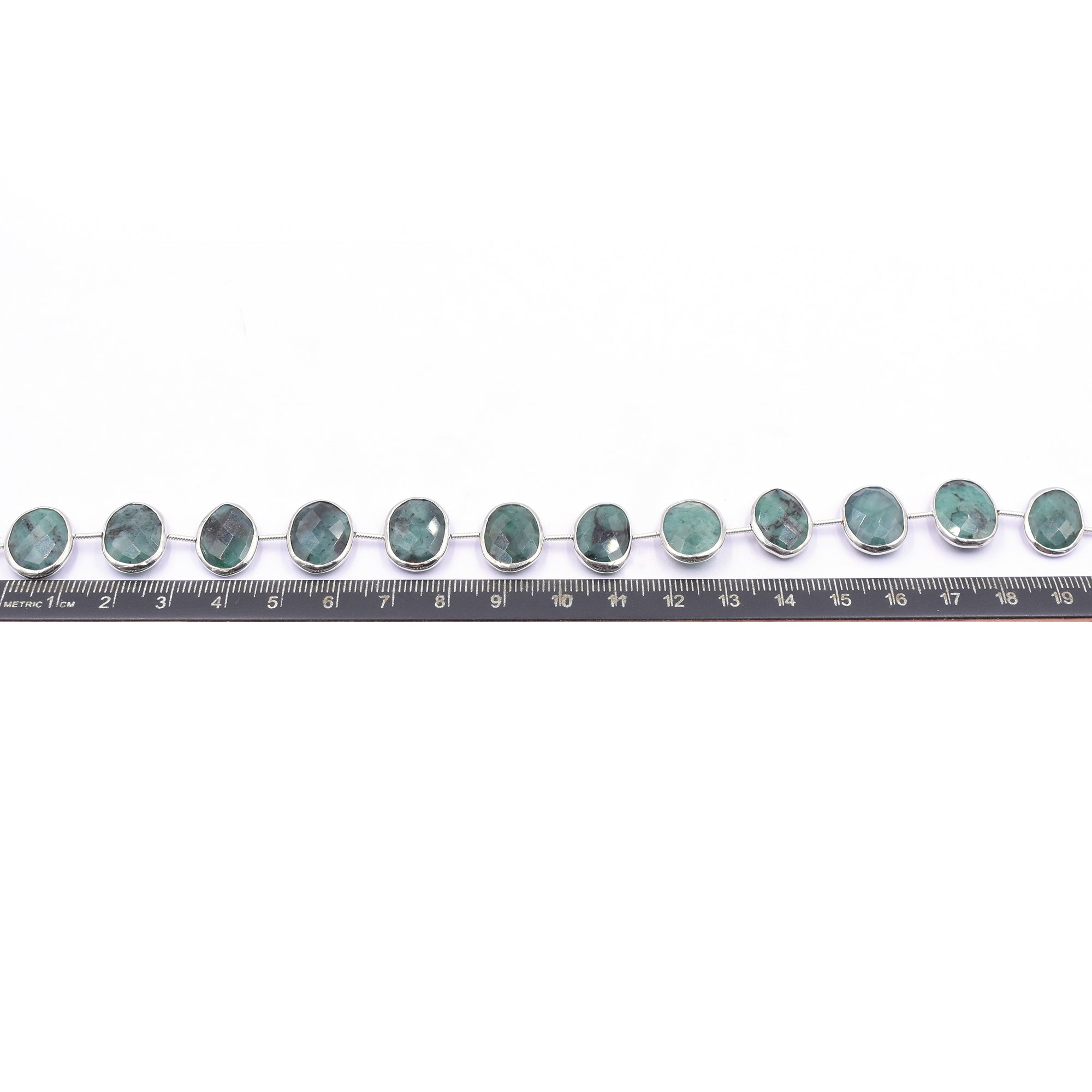 Emerald 15X11 MM Oval Shape Silver Bezel Rhodium Plated Center Drilled Strand - Jaipur Gem Factory
