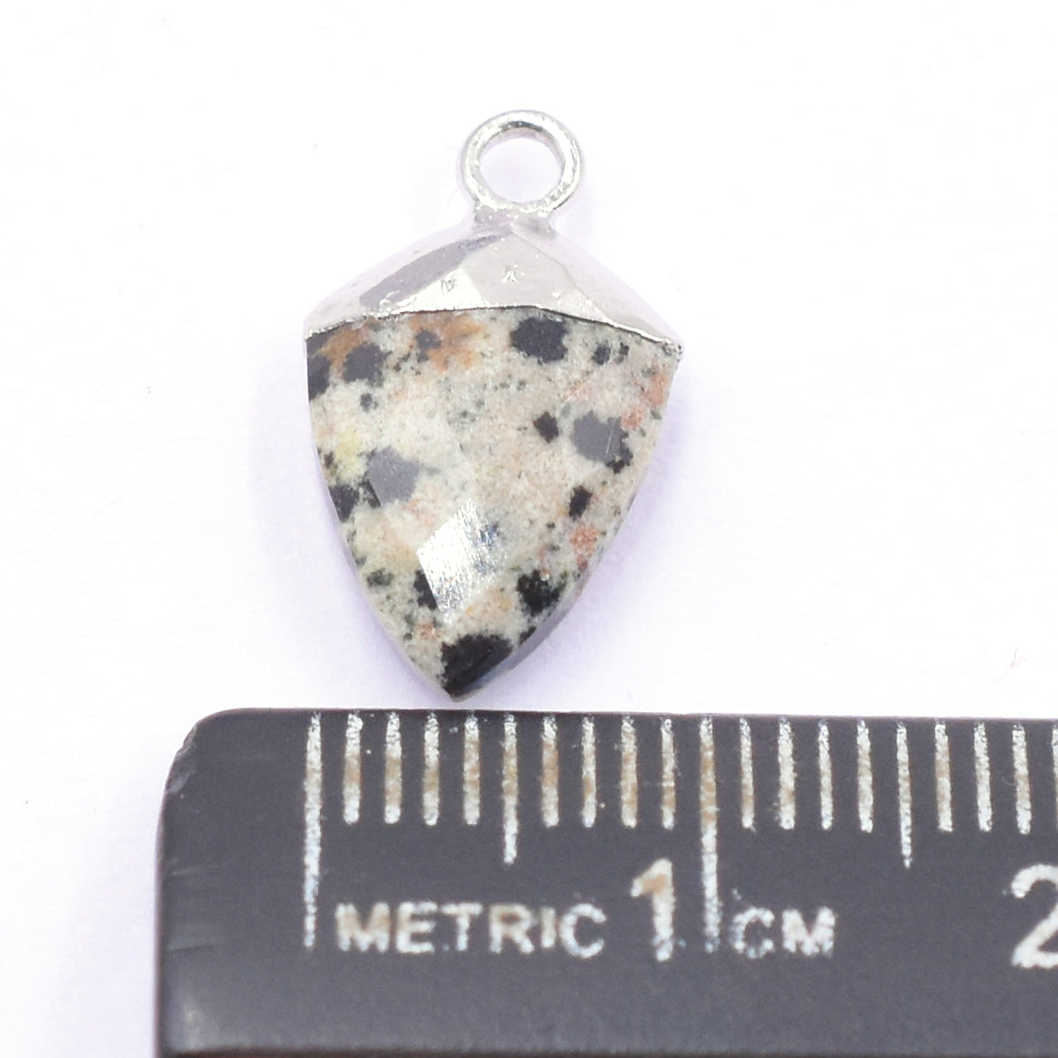 Dalmatian Jasper Shield pendant in silver frame
