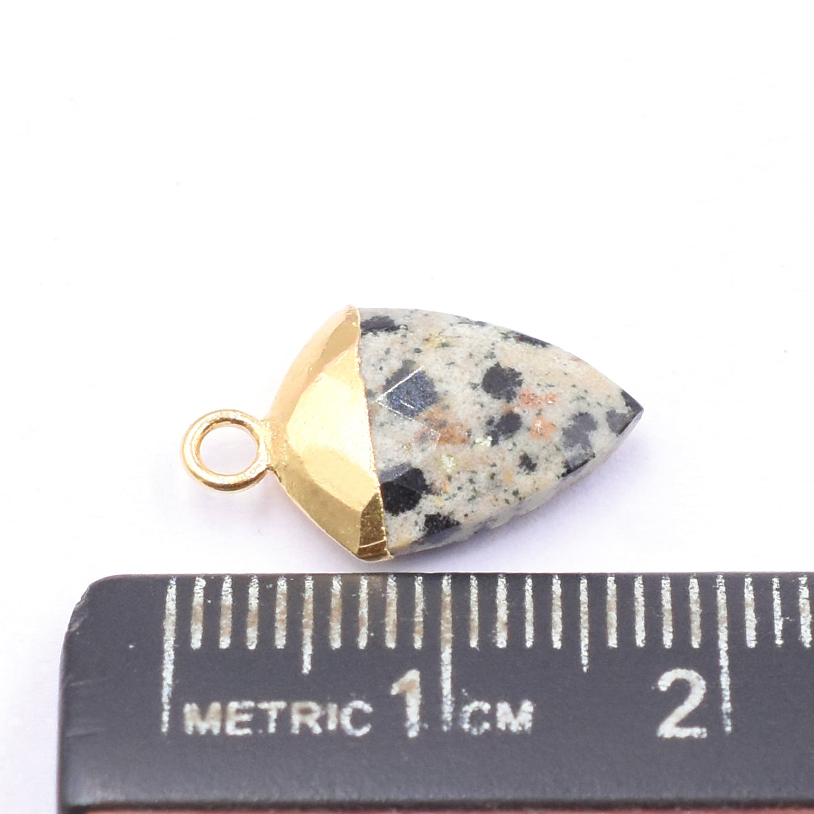 Stylish Shield shaped Dalmatian Jasper pendant with gold detail