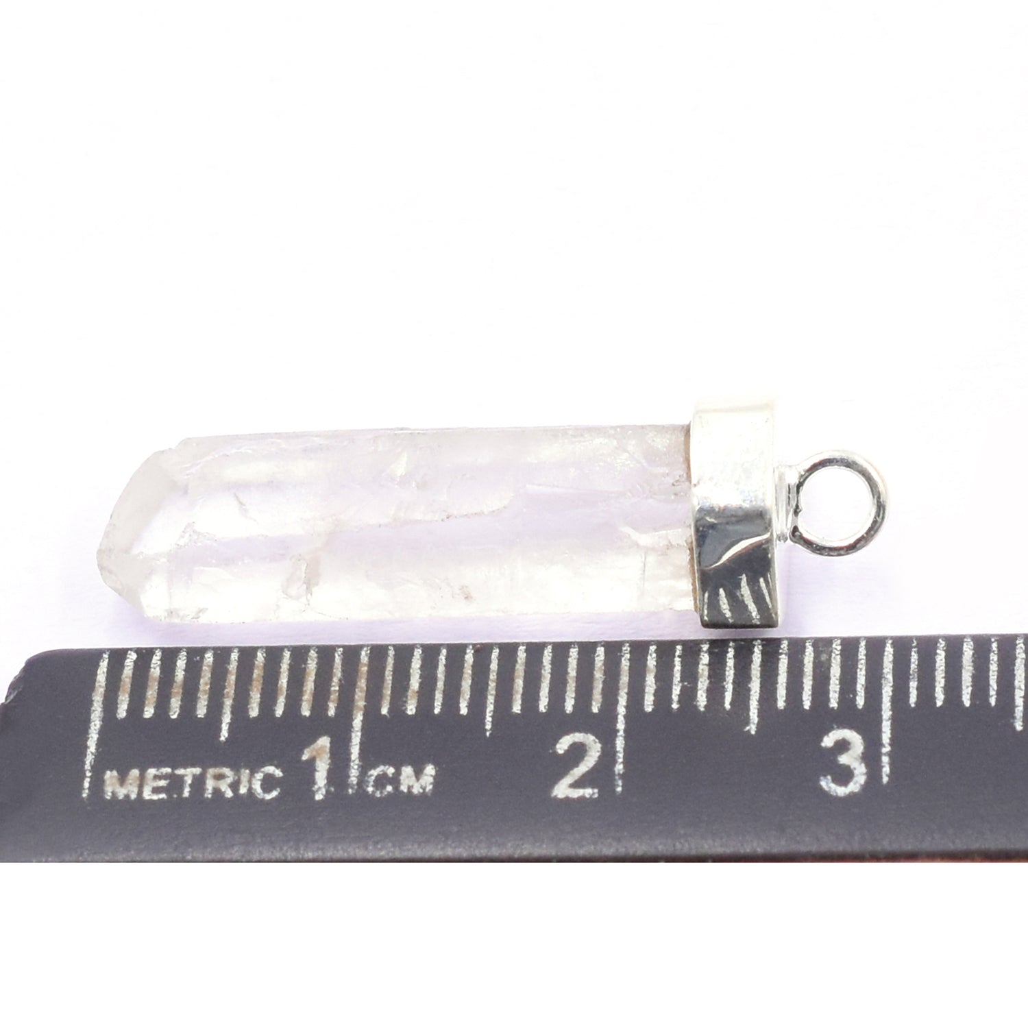 Silver plated crystal quartz pencil shape pendant