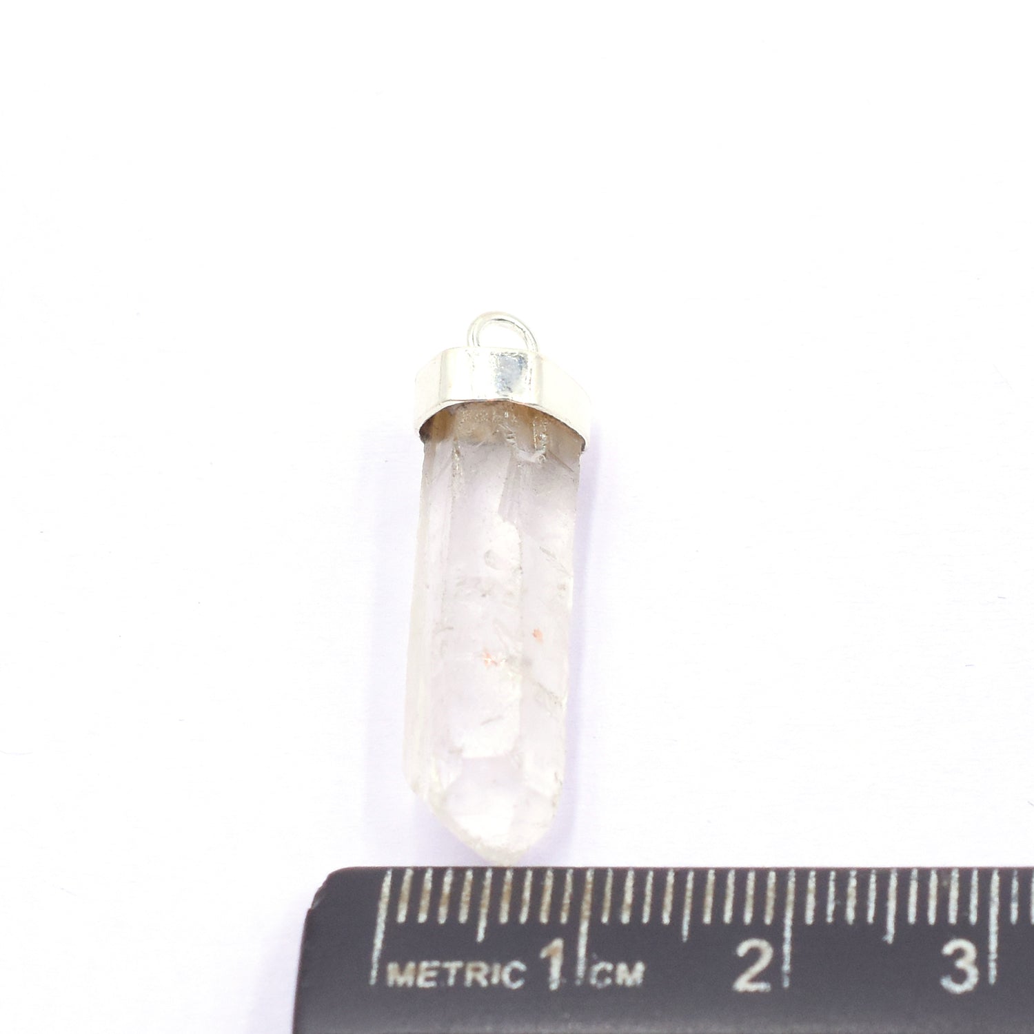 Crystal quartz pencil pendant with silver bezel