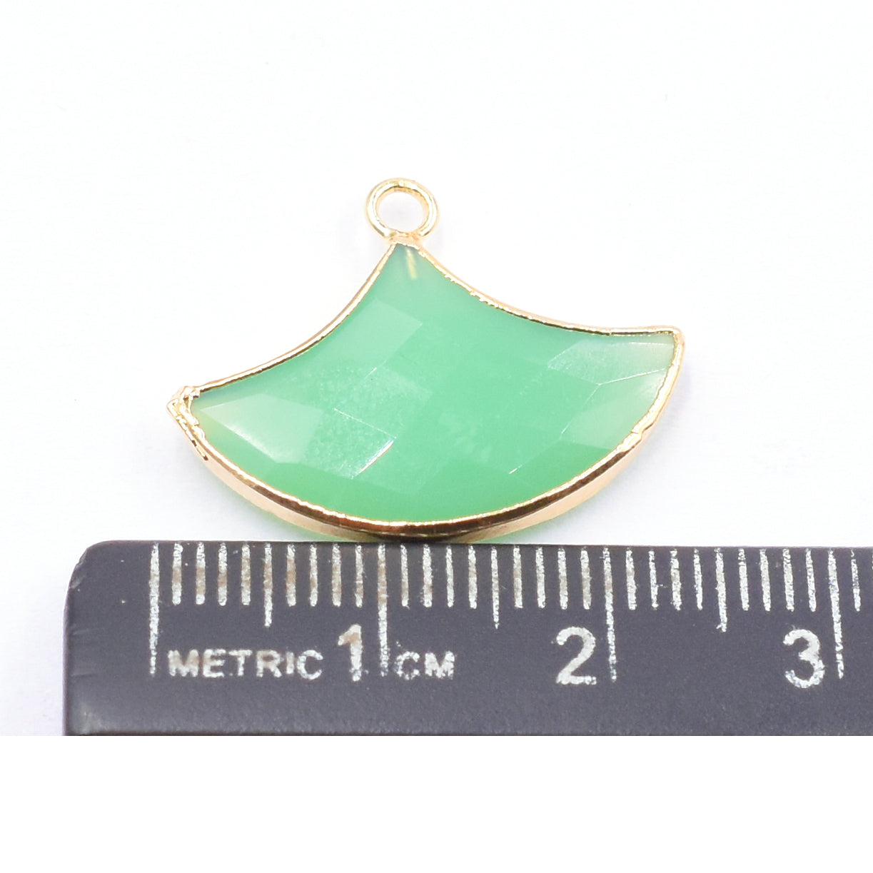 Gold electroplated Chrysoprase Chalcedony pendant in axe shape