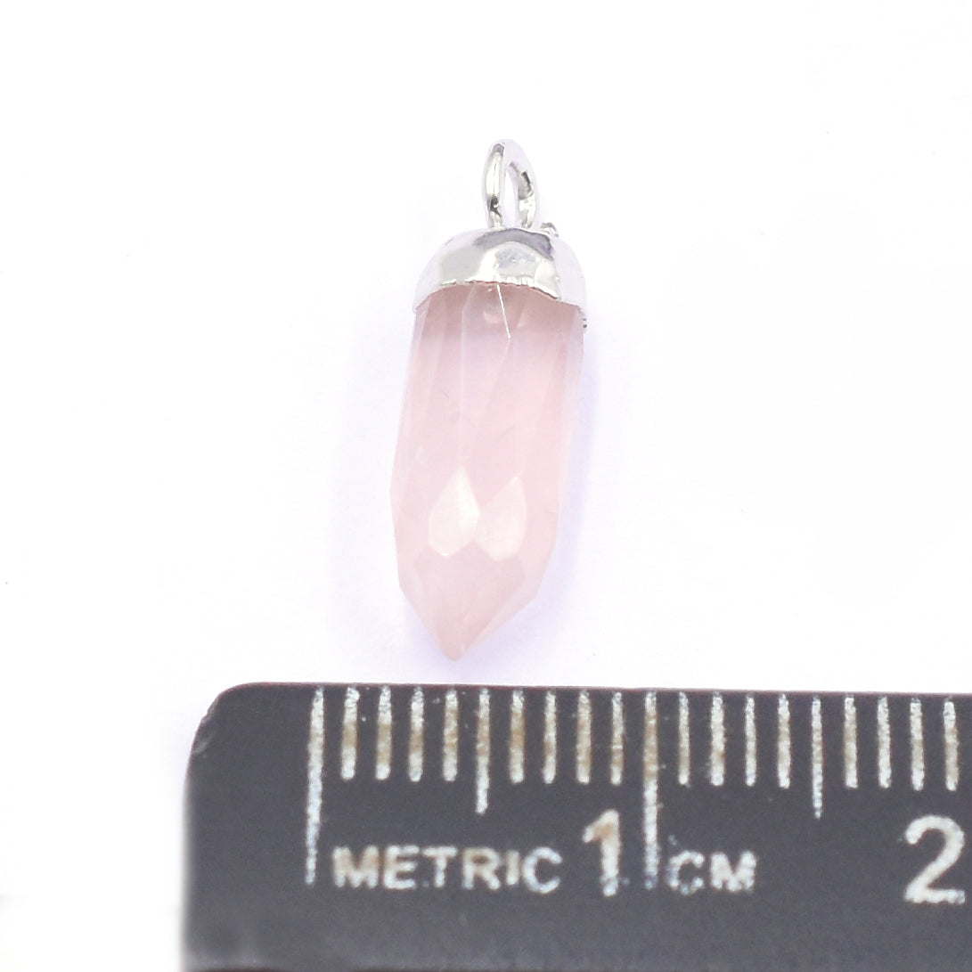Rose Quartz Bullet Shape 13 x 5 MM Silver Electroplated Pendant (Set Of 2 Pcs)