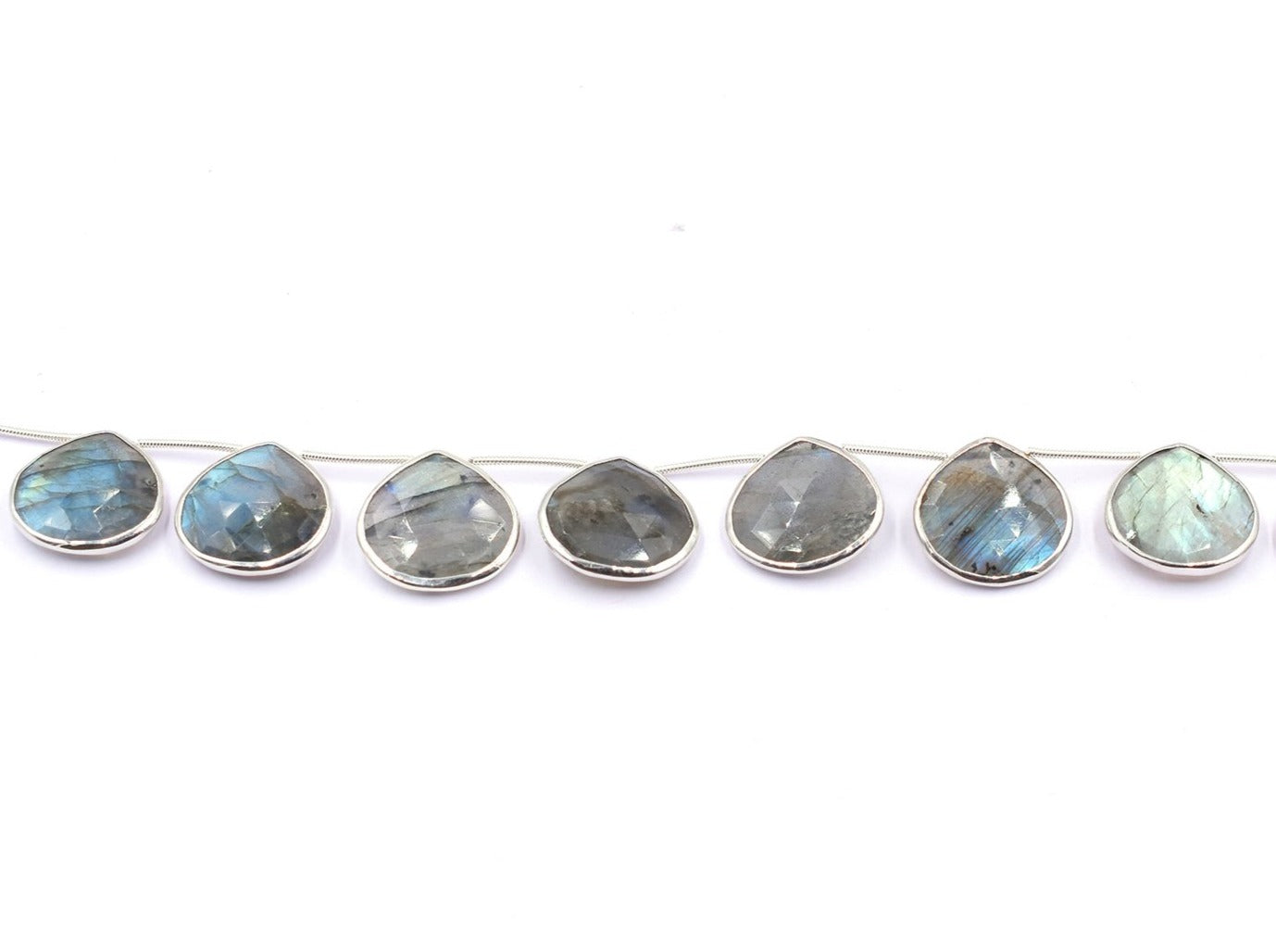 Heart shaped labradorite beads in silver bezel