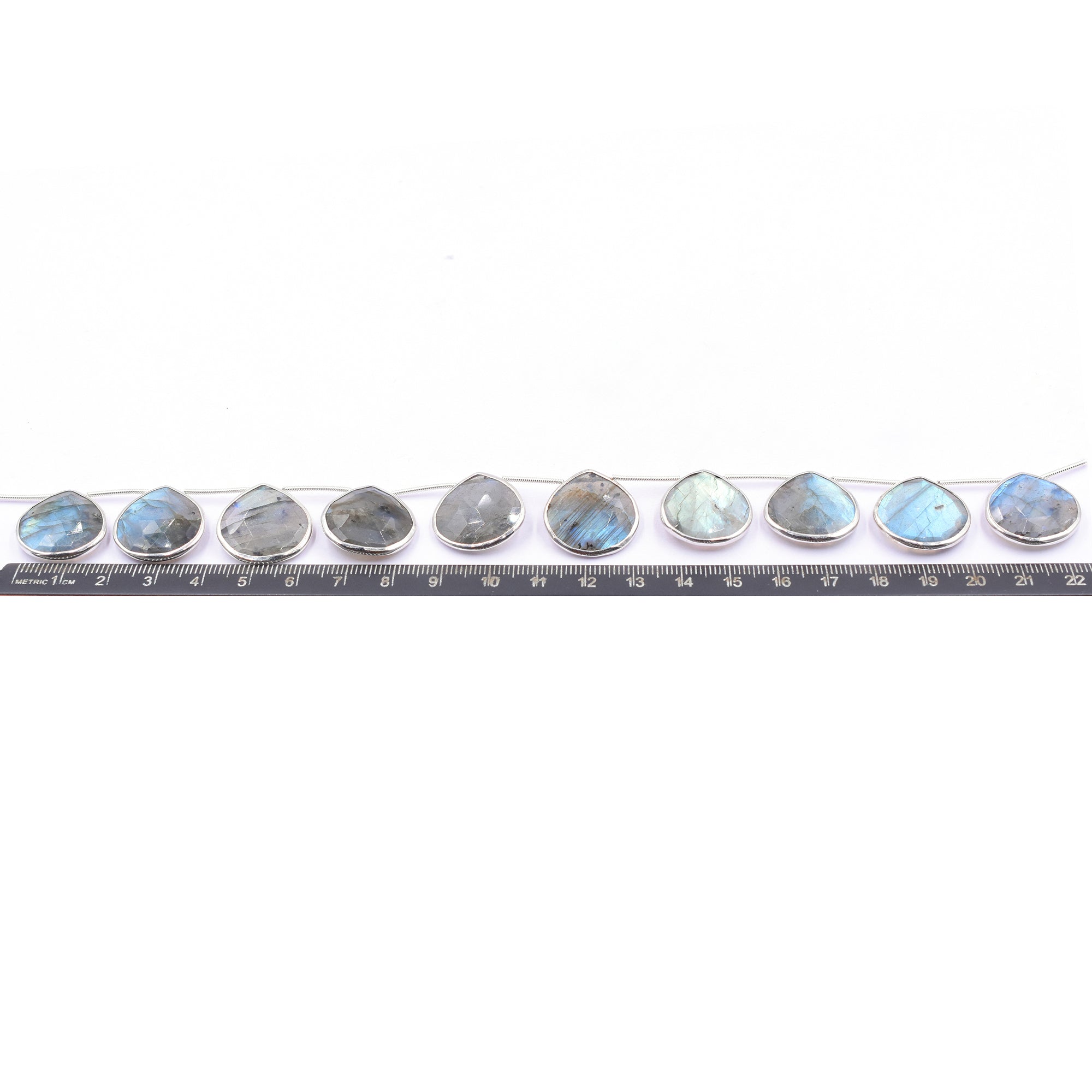 Silver-plated heart labradorite beads