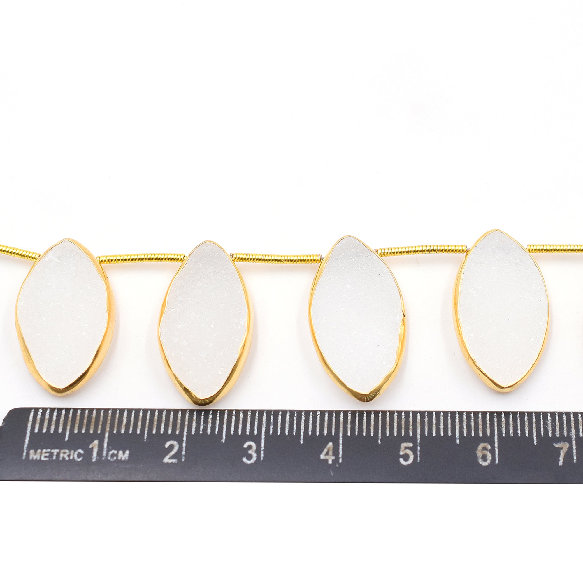 White druzy side-drilled strand