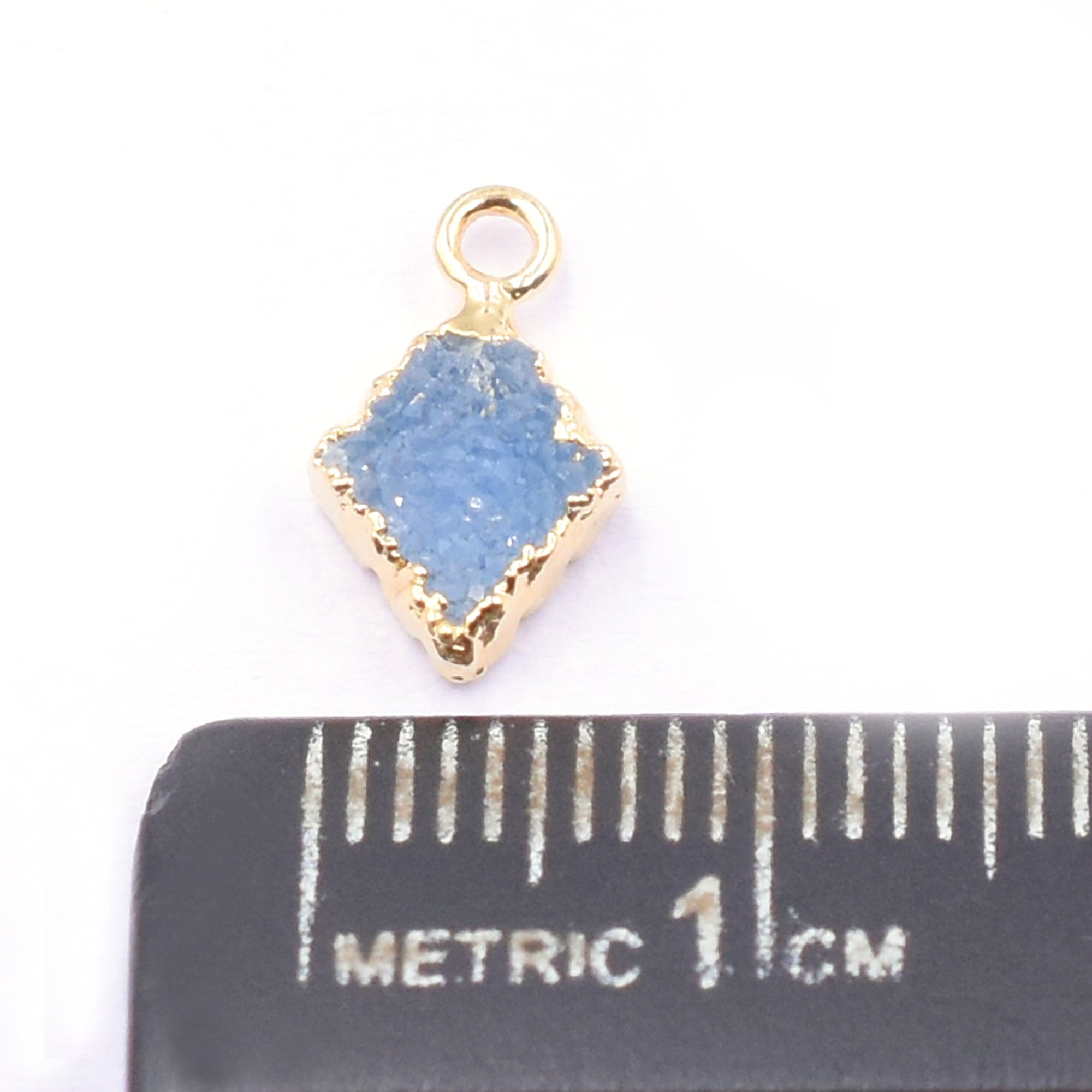 Gold electroplated Blue Druzy pendant in diamond shape