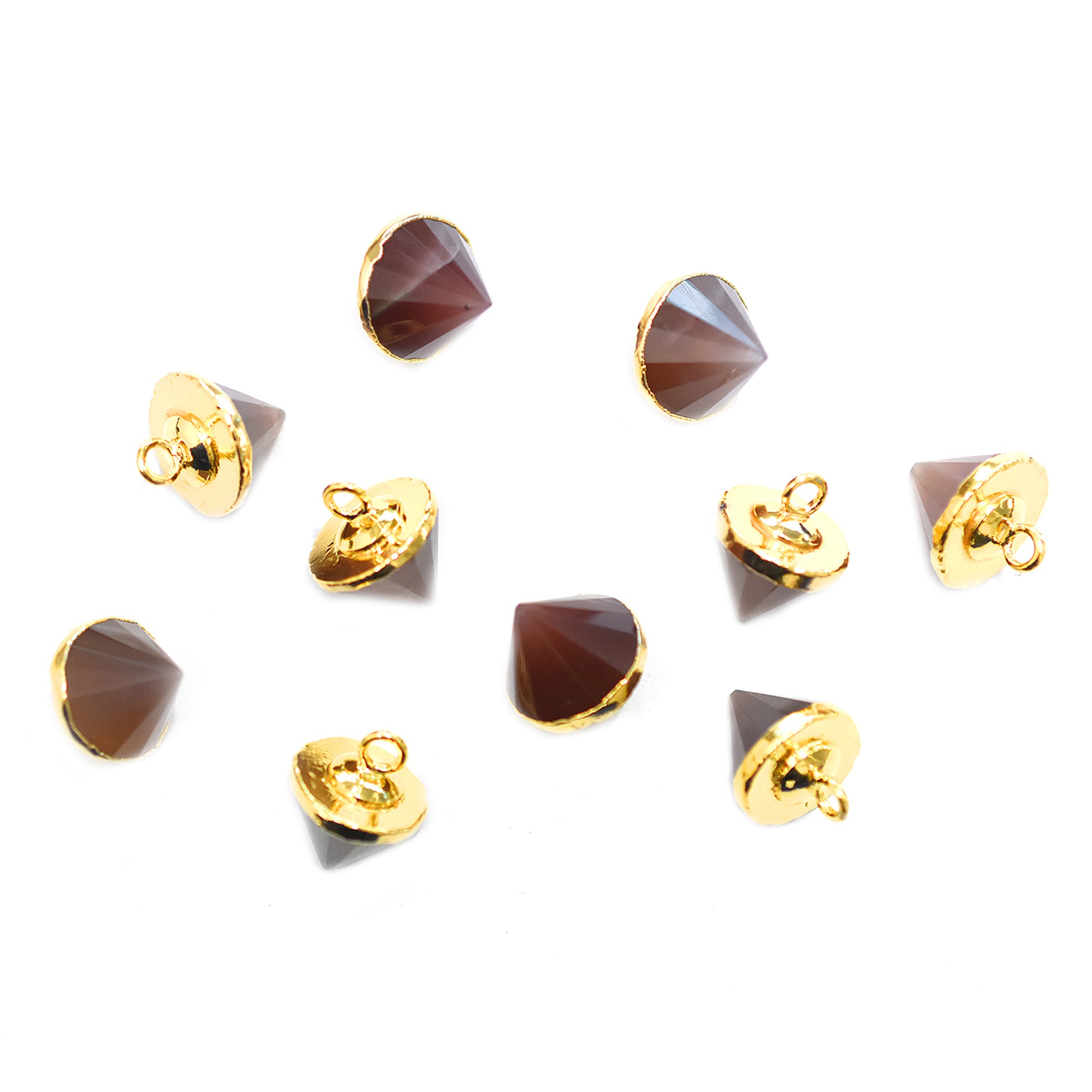 Gold electroplated Brown Chocolate Moonstone pendant in cone shape