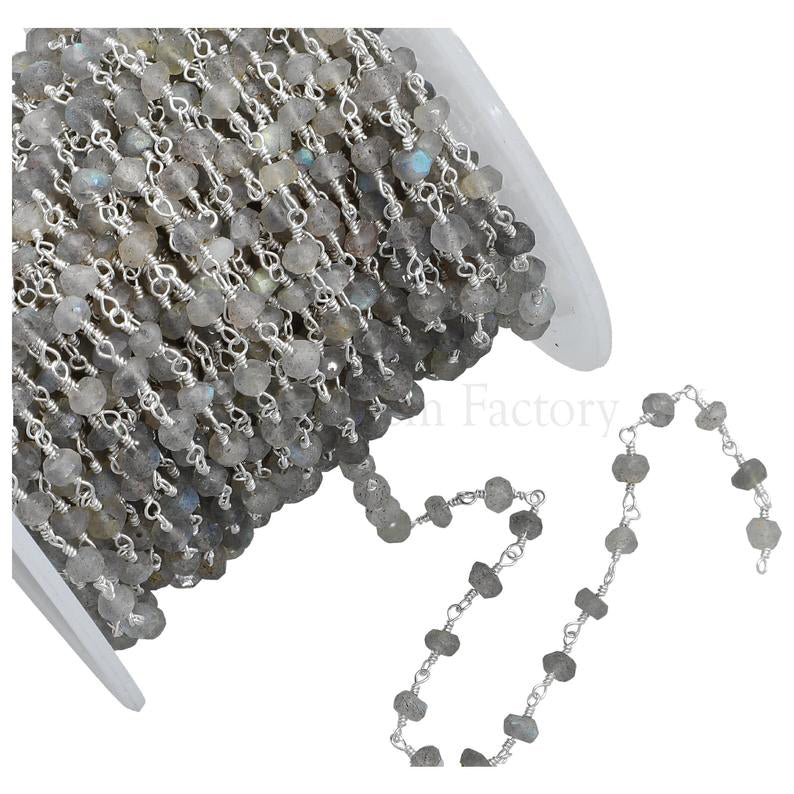 Wire Labradorite Faceted Rondelle Chain