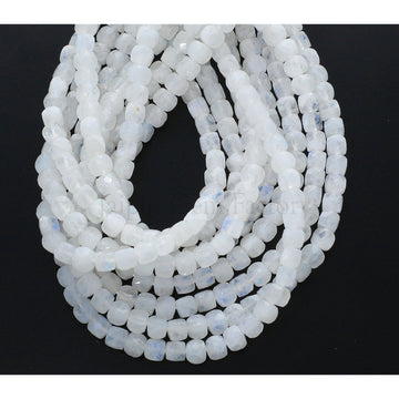 4x4MM Rainbow Moonstone Faceted Cube Beads