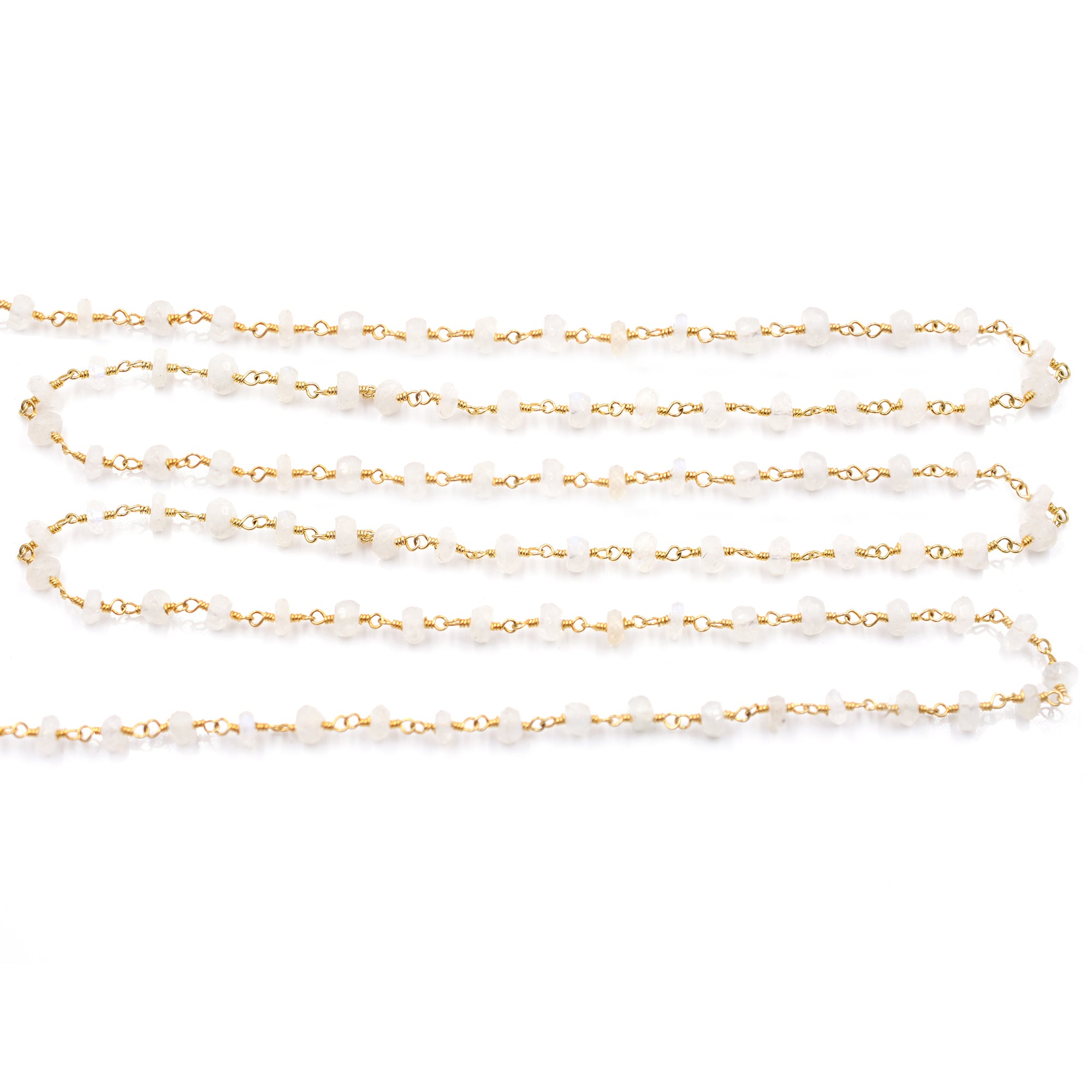 Rainbow Moonstone Faceted Rondelle Brass Gold Plated Wire Wrapped Chain Sold by Foot