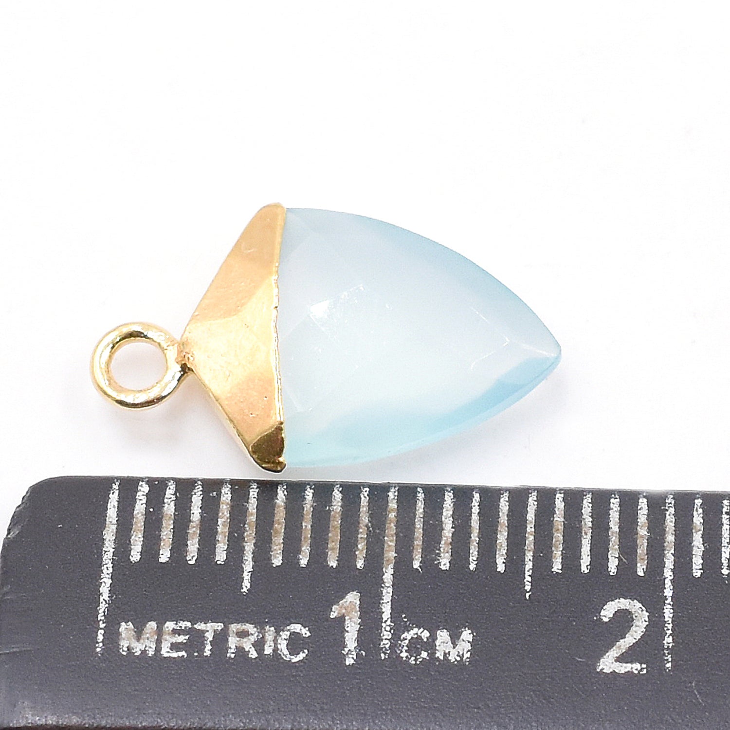 Electroplated gold aqua chalcedony barrel connector