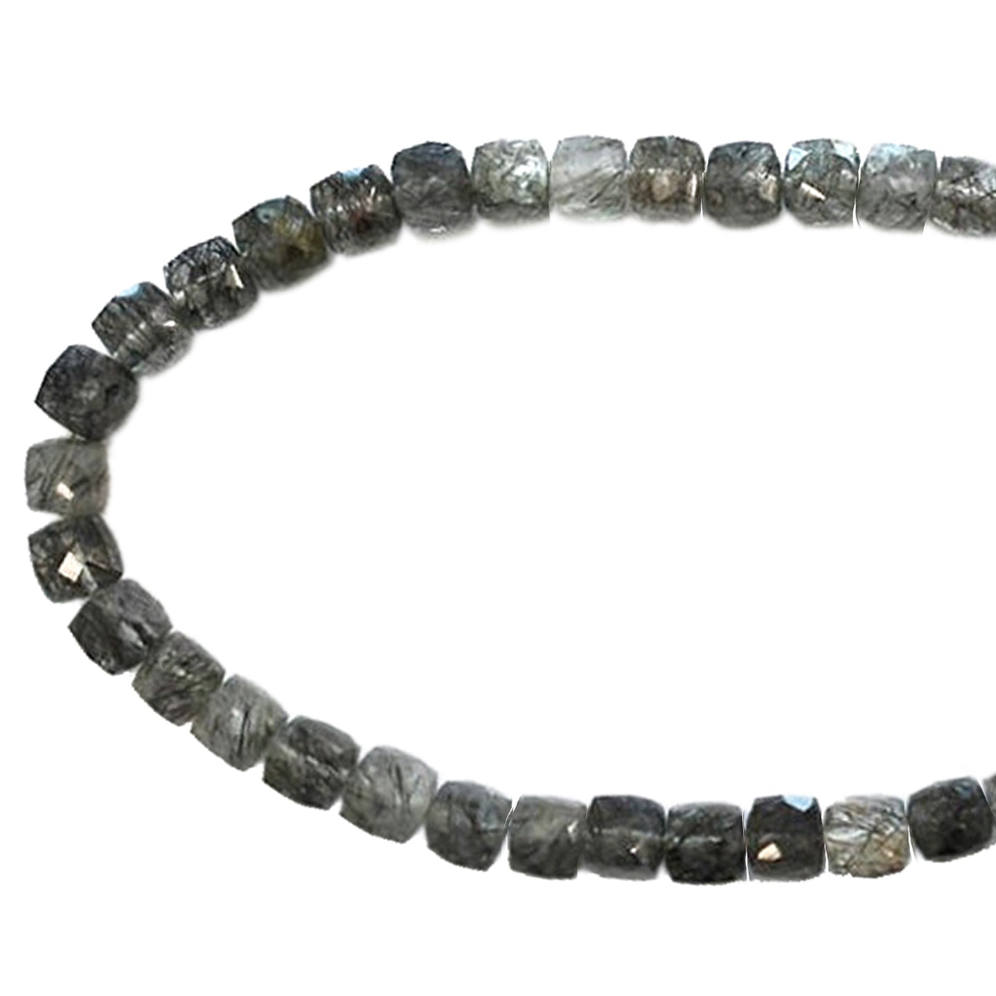 7-8MM Black Rutilated Quartz Faceted Cube Beads