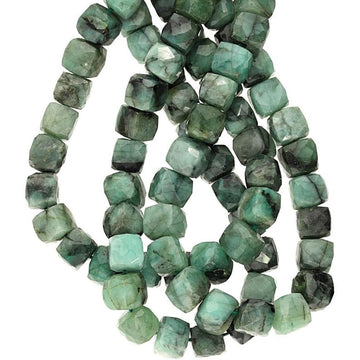 7-8MM Raw Emerald Faceted Cube Beads