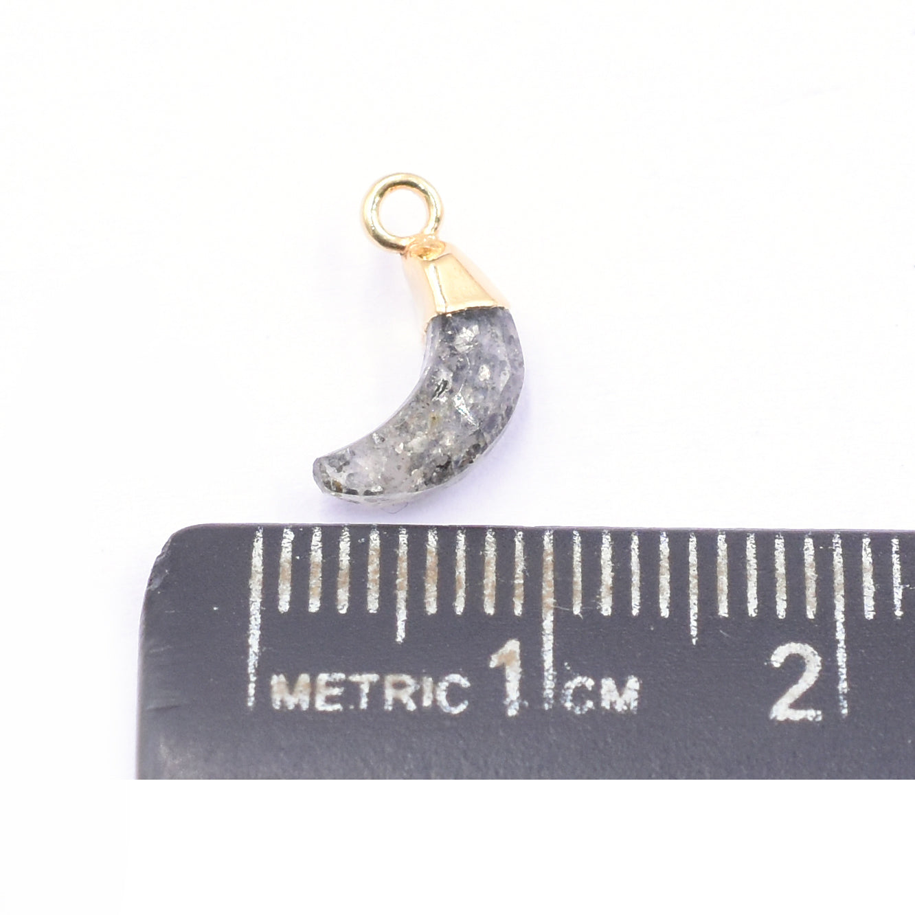 Unique Black Sunstone pendant in moon shape with gold frame