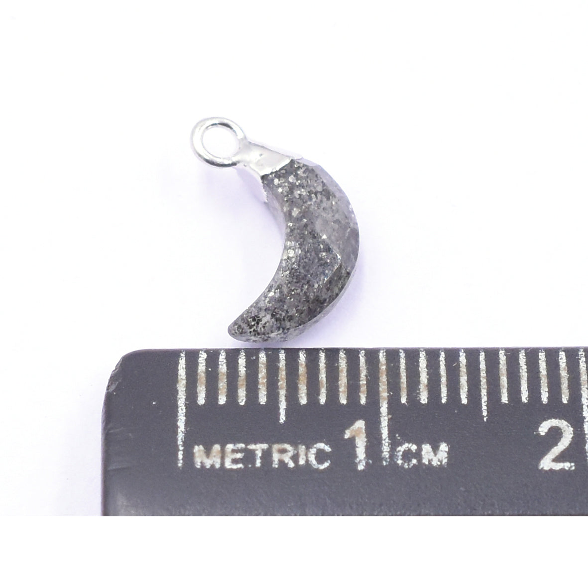 Unique Black Sunstone pendant in moon shape with gold frame