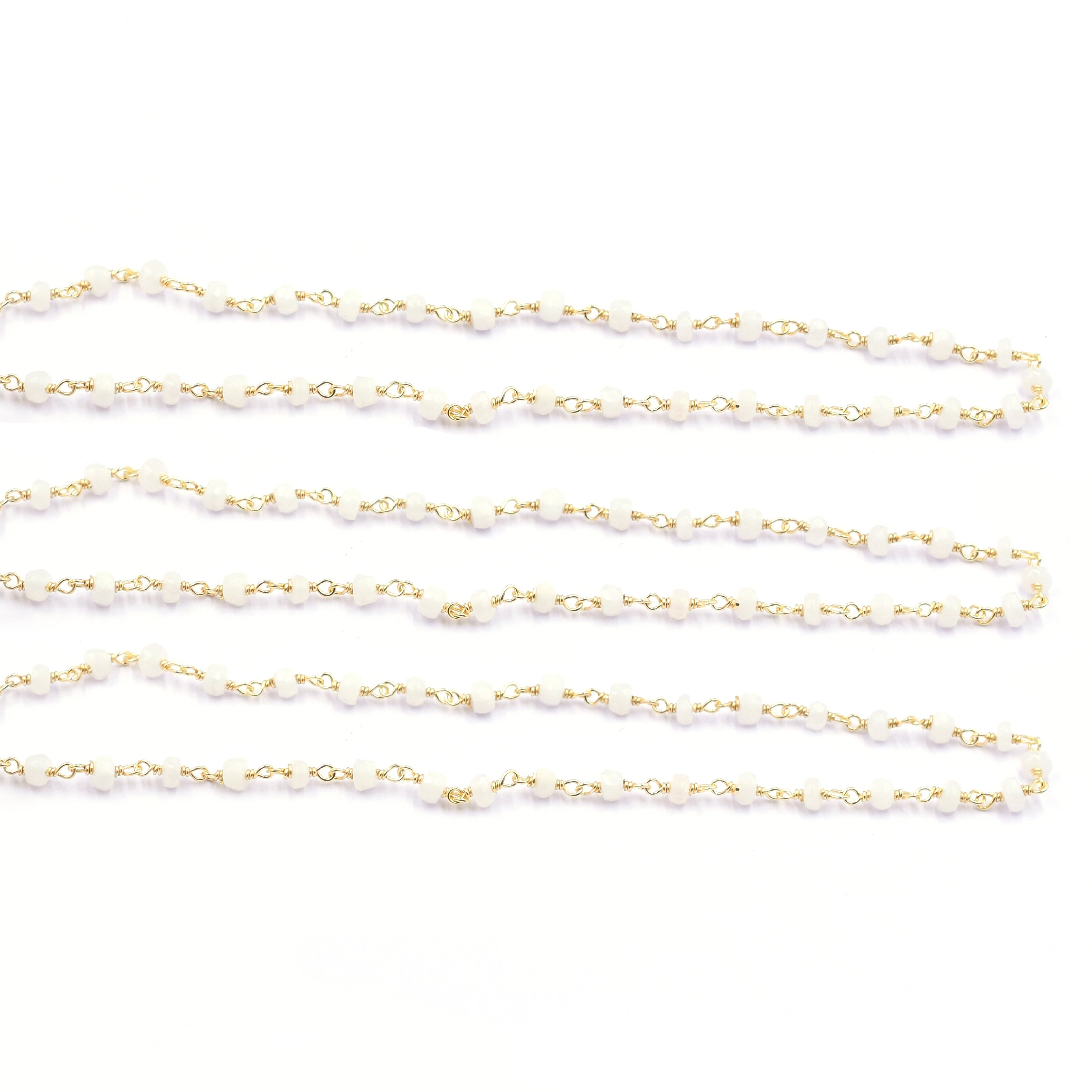 White Agate Faceted Rondelle Sterling Silver Vermeil Rosary Wire Wrap Chain Sold by Foot