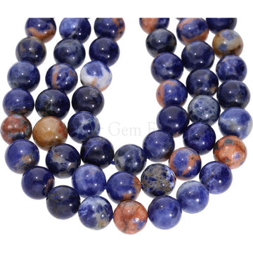 Orange Blue Sodalite Smooth Round Beads