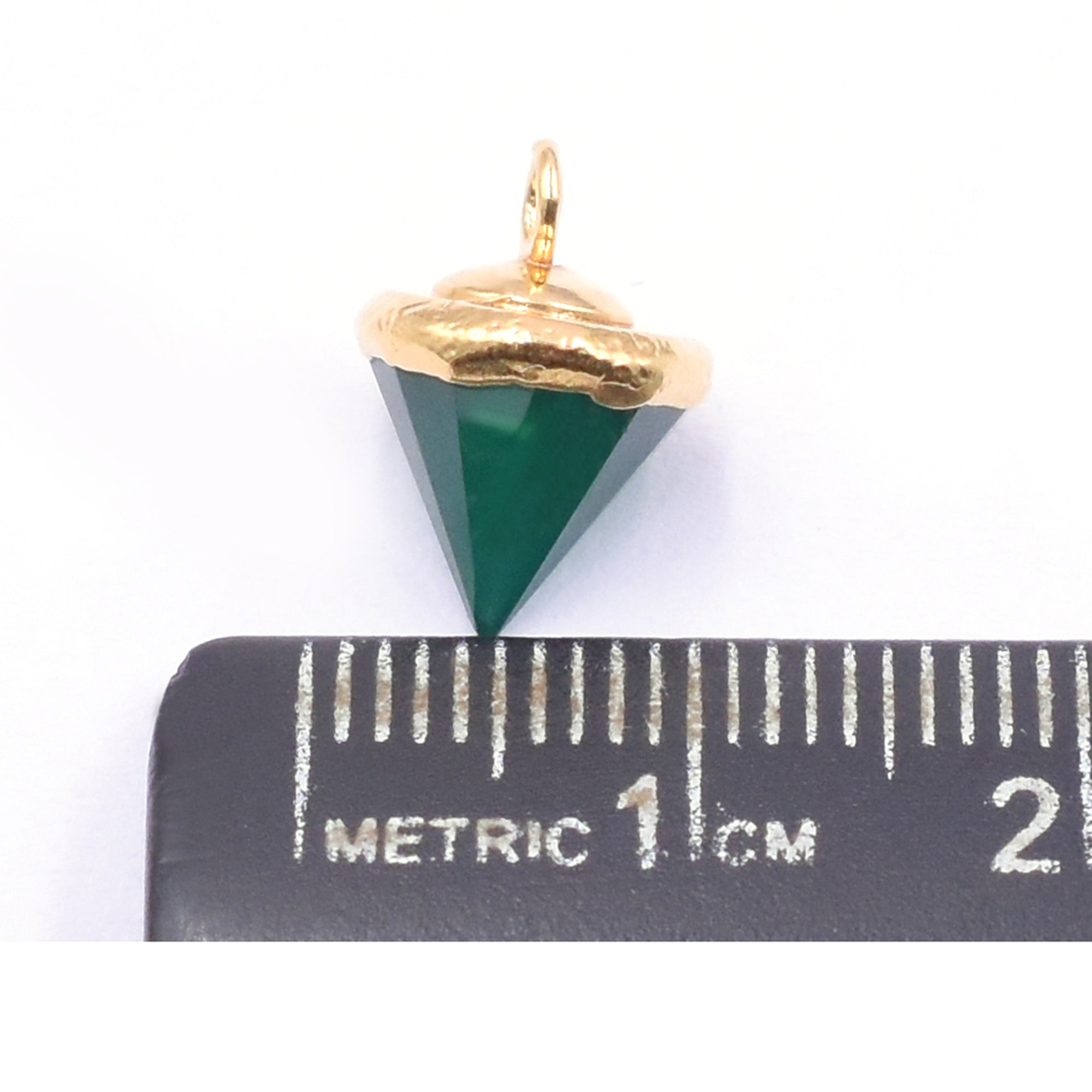 Cone shaped Green Onyx pendant, gold electroplated