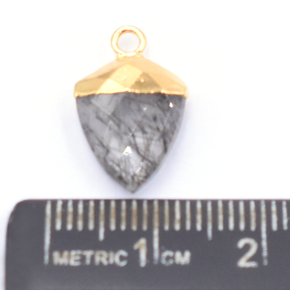 Gold electroplated Shield pendant with Black Rutilated Quartz stone
