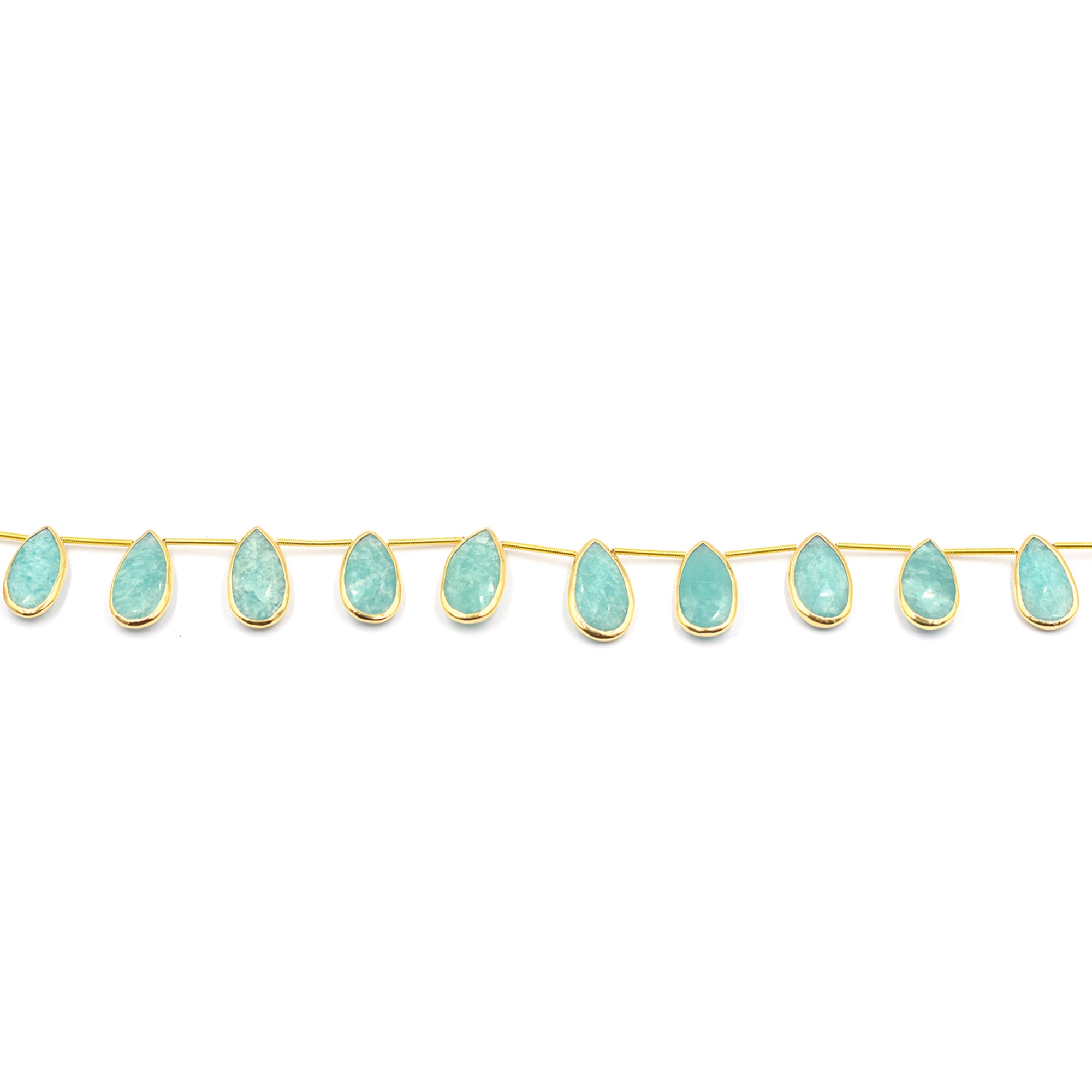 Amazonite Pear Shape 21x11MM Silver Bezel Vermeil Side Drilled Strand