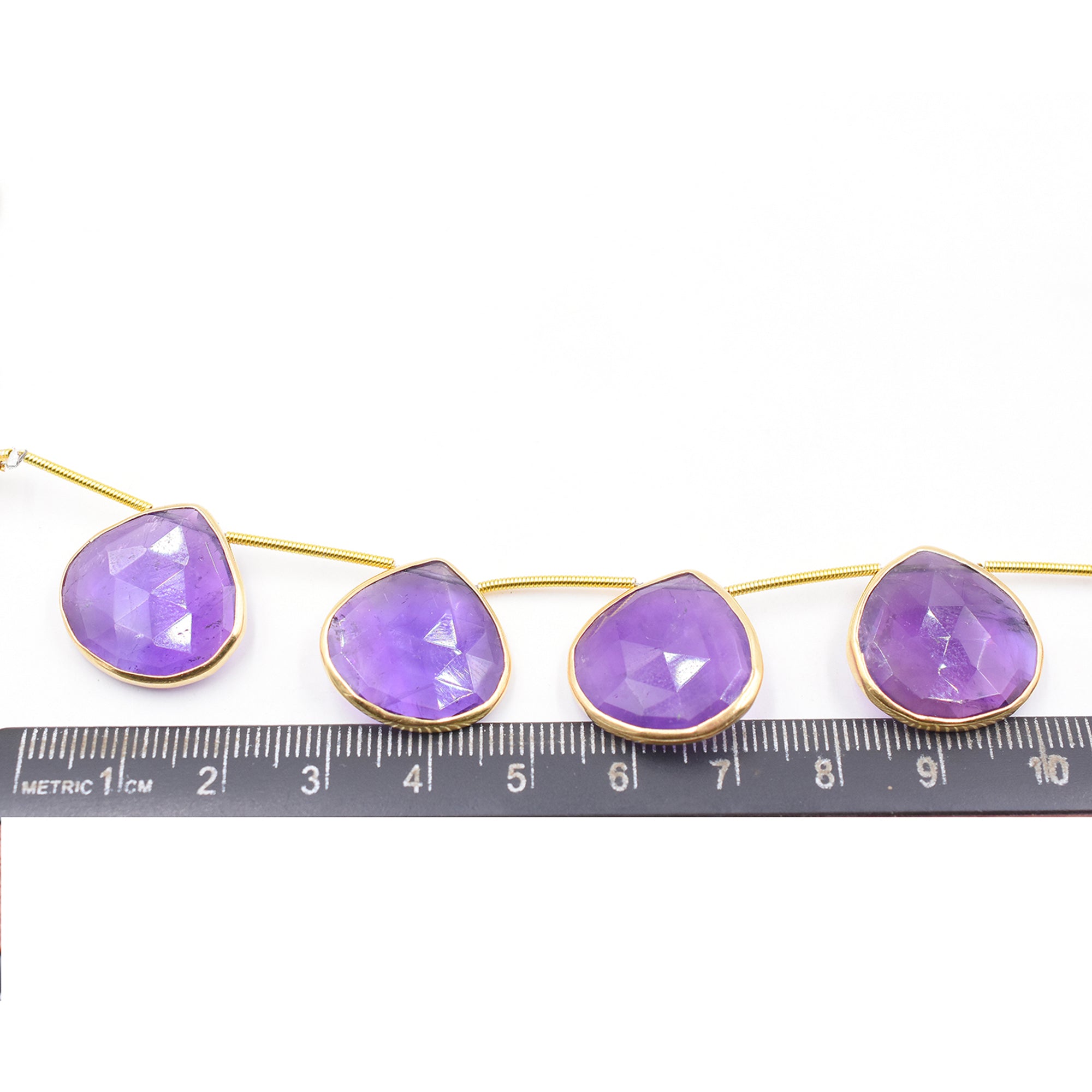 Amethyst Heart Silver Bezel Side Drilled Gemstone Strand