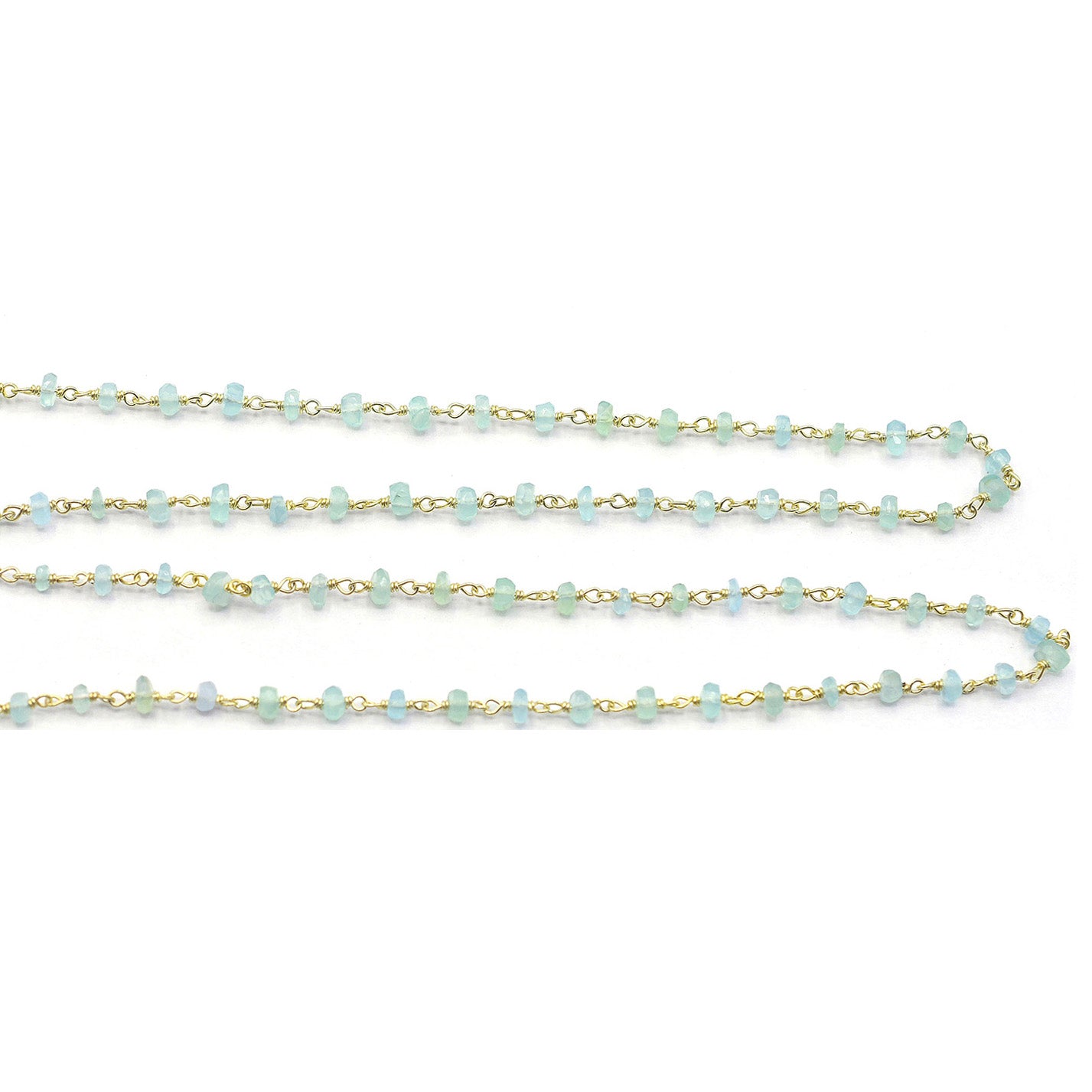 Aqua Chalcedony Gemstone Beads Wire Wrapped Chain