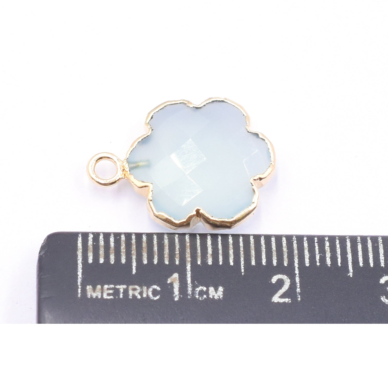 Aqua Chalcedony Pendant with Gold Clover Leaf Design