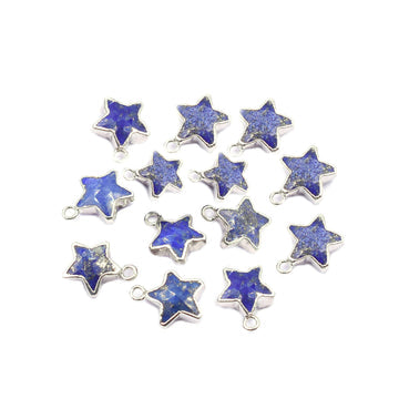 Lapis Lazuli Star Shape 10 To 11 MM Silver Electroplated Pendant (Set Of 2 Pcs)