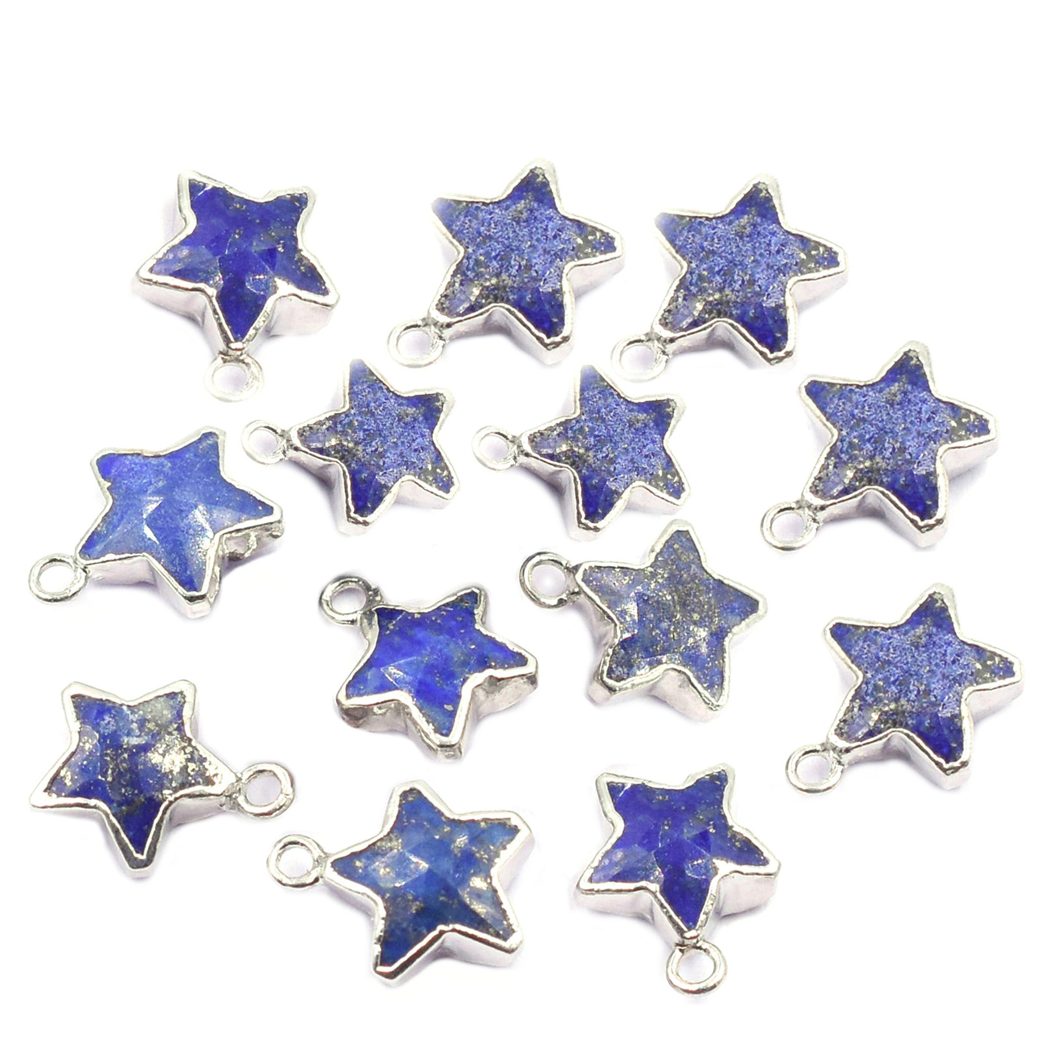 Lapis Lazuli Star Shape 10 To 11 MM Silver Electroplated Pendant (Set Of 2 Pcs)