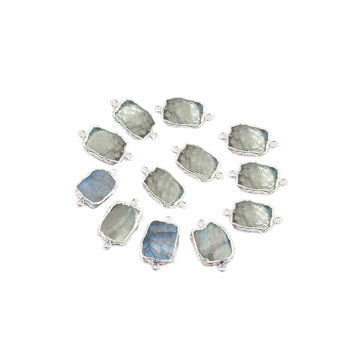 Labradorite Rectangle Shape Silver Electroplated Connector
