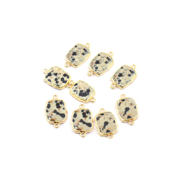 Rectangle shaped Dalmatian Jasper pendant with gold finish