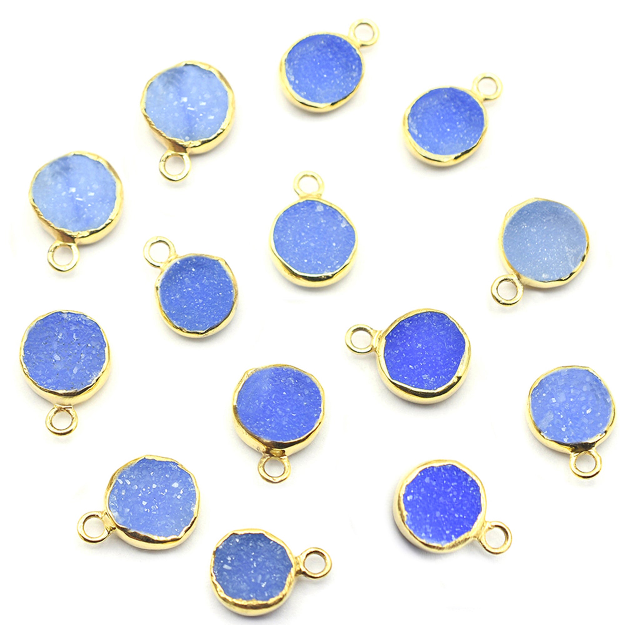 Round Blue Druzy pendant with gold bezel
